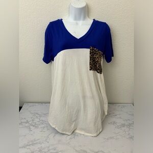 Shiela Rose Women's M Colorblock Loose Fit Tunic Shirt Leopard Cheetah Pocket​